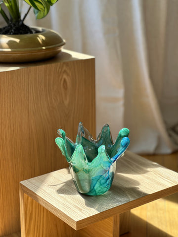 Vintage Murano Wave Bowl in Lagoon