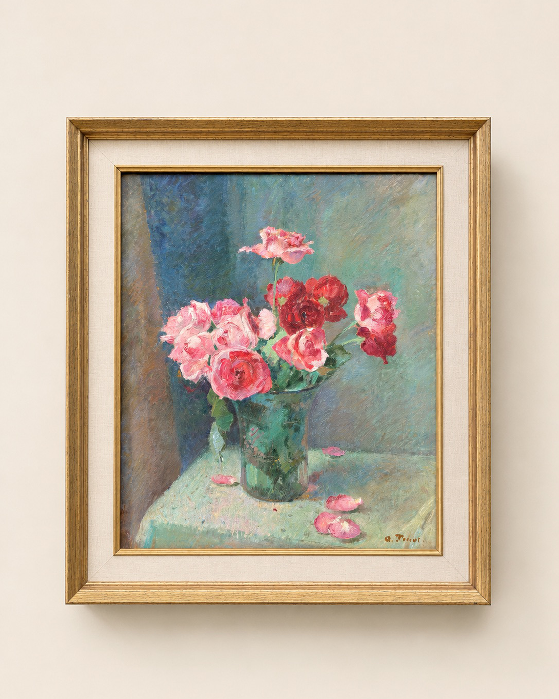 Roses in Glass Vase Oil Painting | Vintage