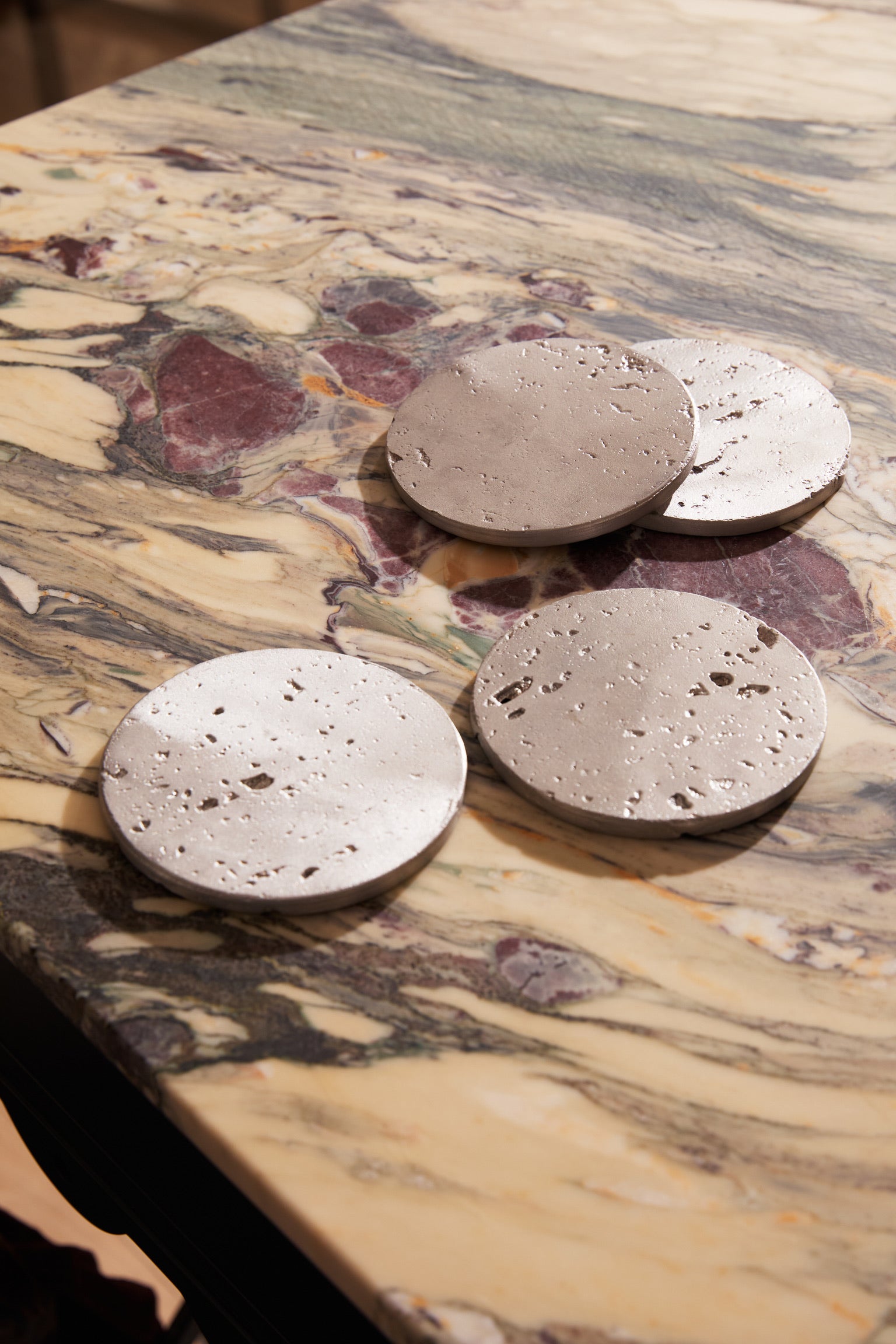Oversized Cast Travertine Coasters — Coaster Set | Anastasio Home