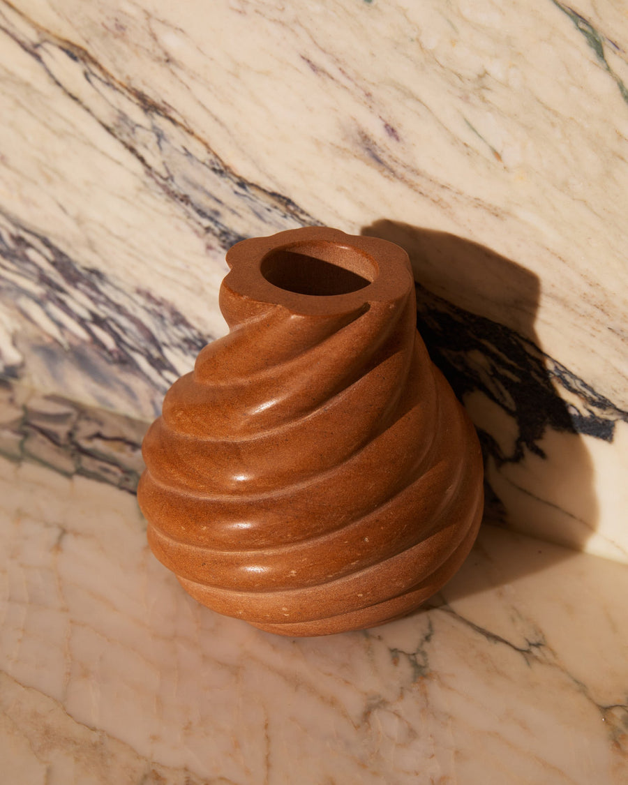 Small Swell Vase in Honeycomb stone, a spiraling twisted bud vase