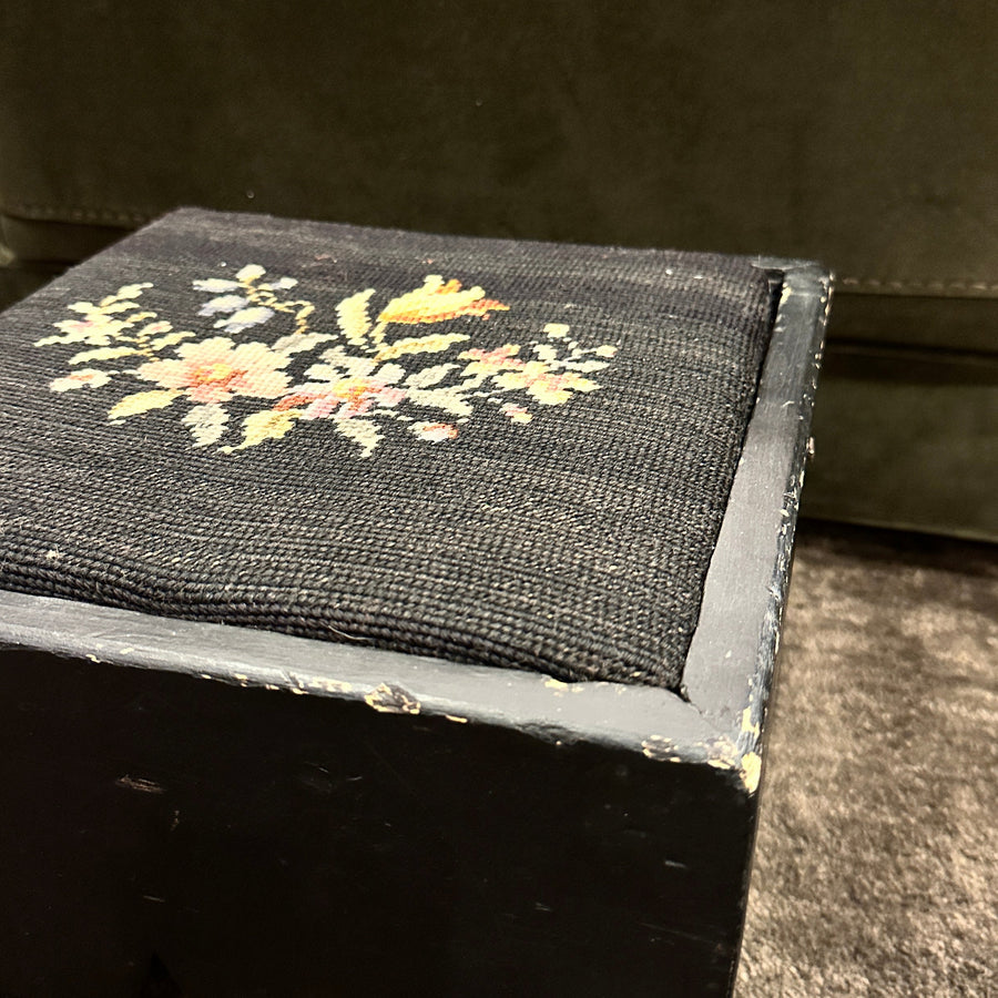 Vintage Floral Stitched Square Stool