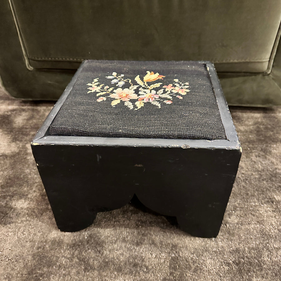 Vintage Floral Stitched Square Stool