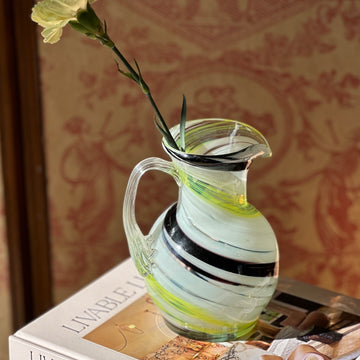 Mid-Century Glass Carafe in Spray Daisy
