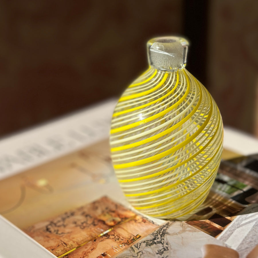 Mid-Century Blown Glass Bud Vase in Lemon Drop