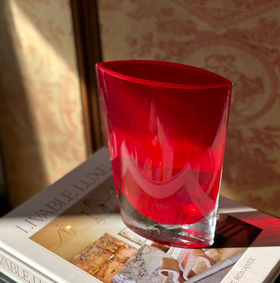 Mid-Century Glass Pocket Vase in Ruby Red