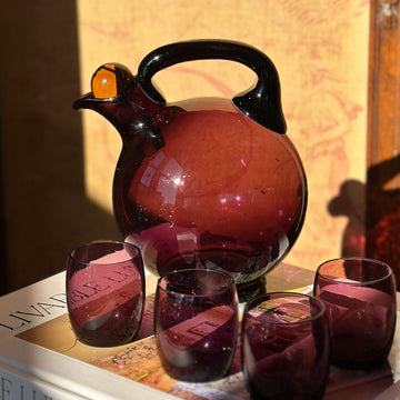Mid-Century Glass Decanter and Cordial Set in Amethyst