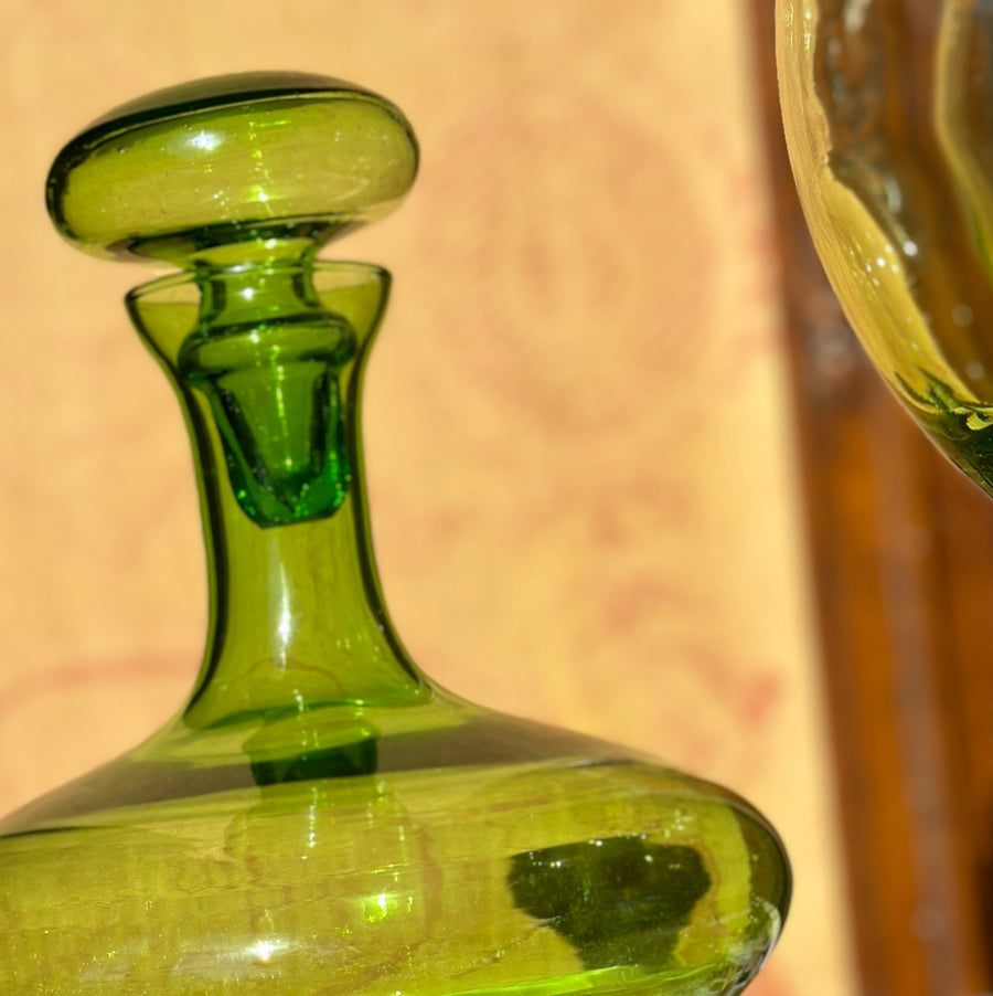 Mid-Century Wine Glasses & Decanter in Lime Ice