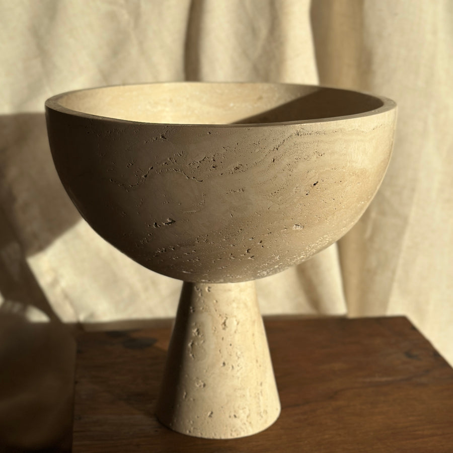 Fiona Pedestal Bowl in Travertine