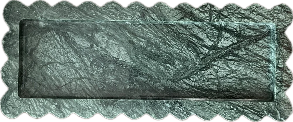 512 Tray, a scalloped rectangular tray in Emerald marble