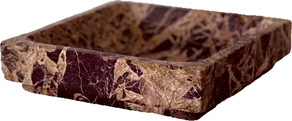 The Pool Bowl, a square stepped bowl in Cherry Gold marble