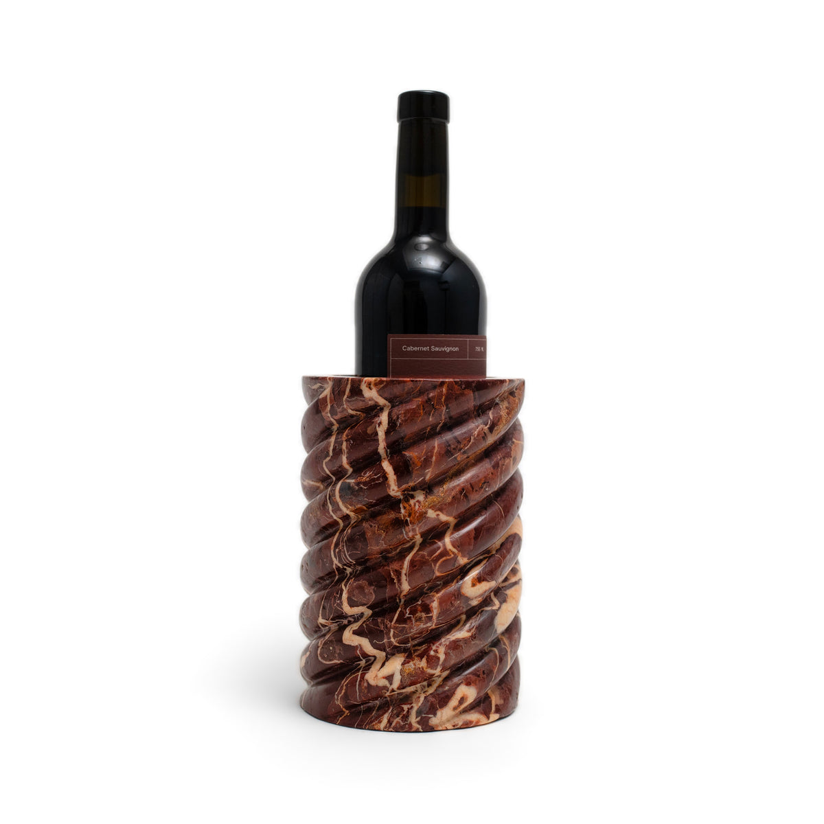 Wine Chiller in Cabernet Red Marble holding a bottle of Avaline Cabernet Sauvignon
