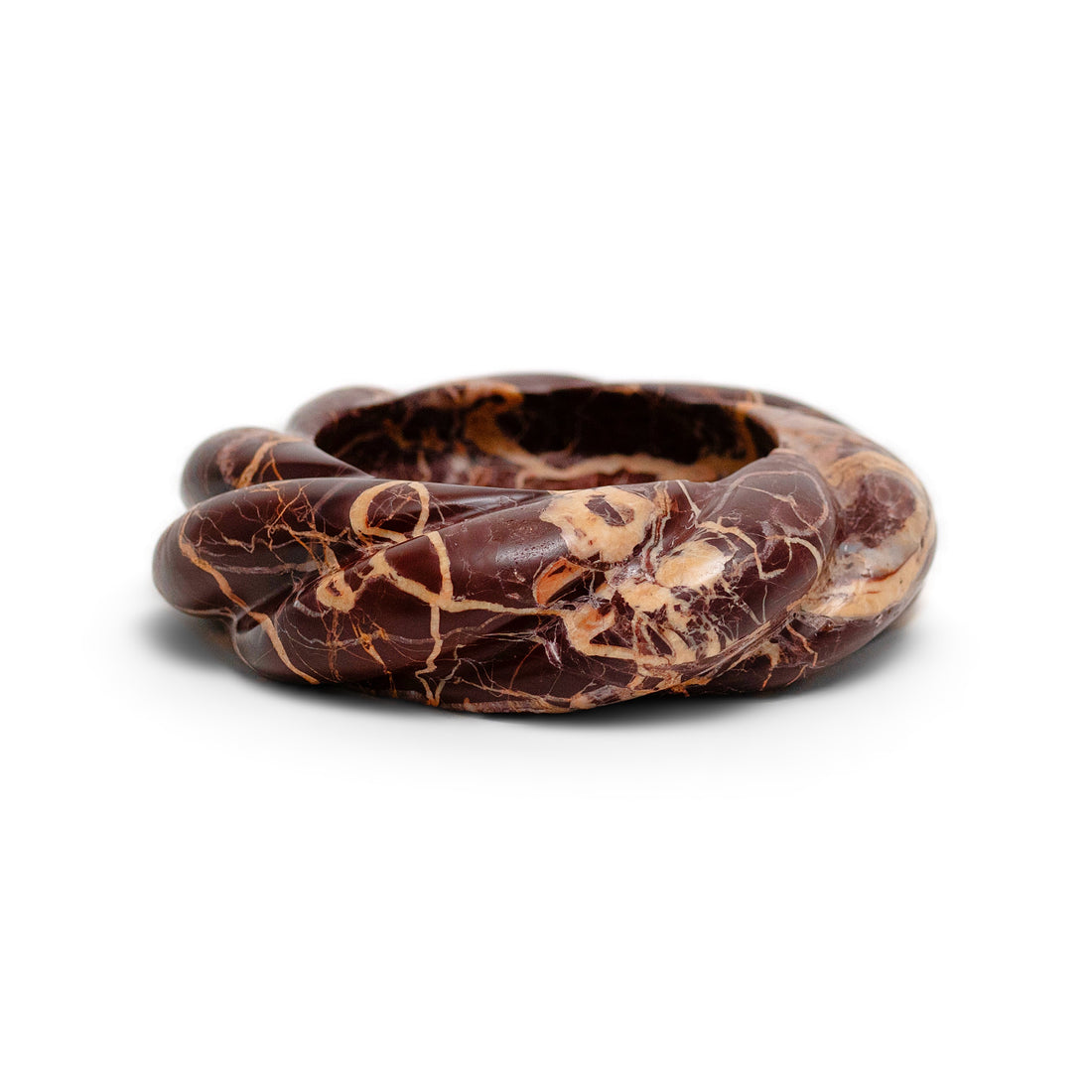 Avaline x Anastasio Home Wine Coaster in Cabernet Red Marble, a twisted stone ring