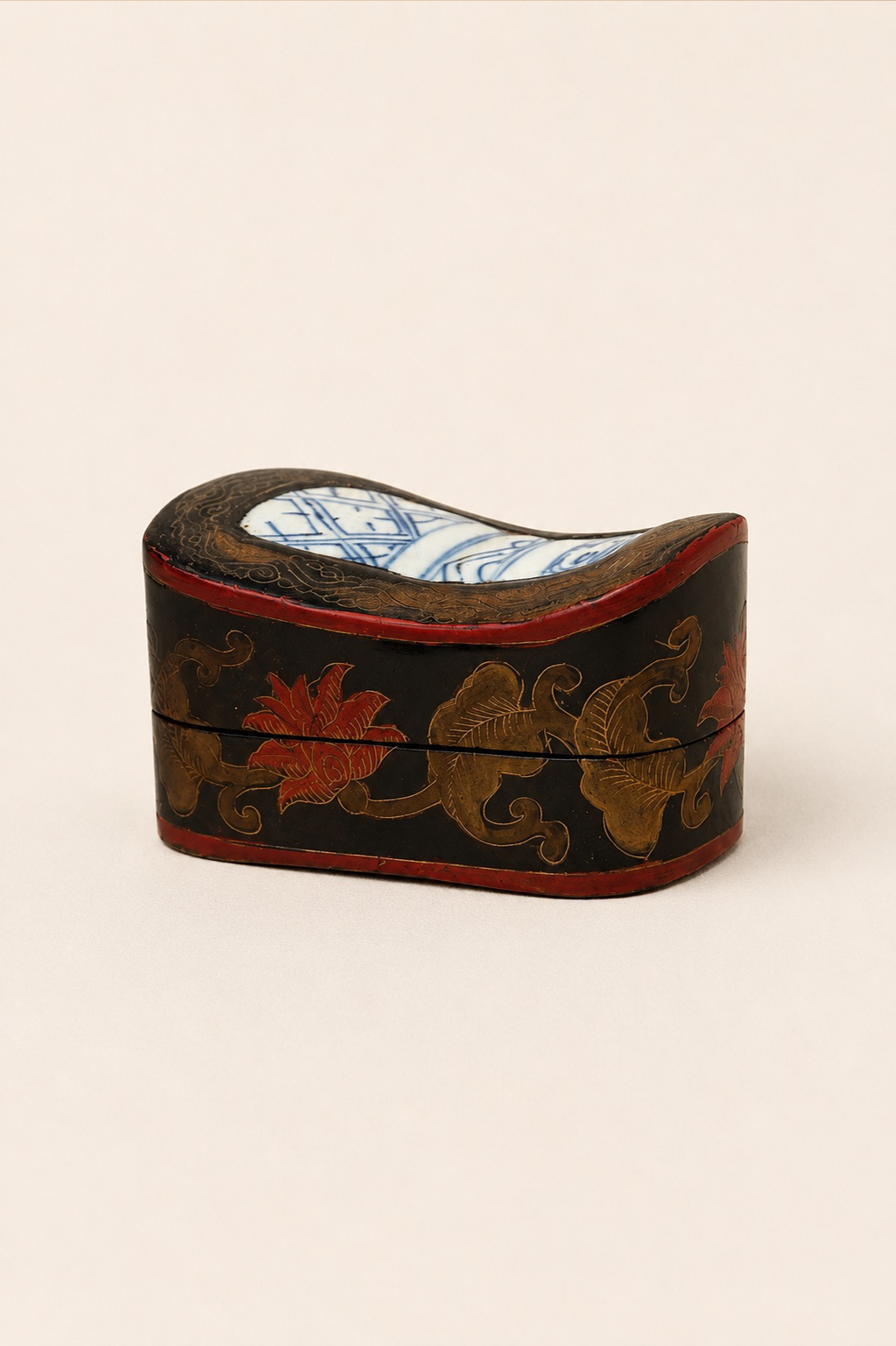 Lacquer Box with Porcelain Inlay | Vintage