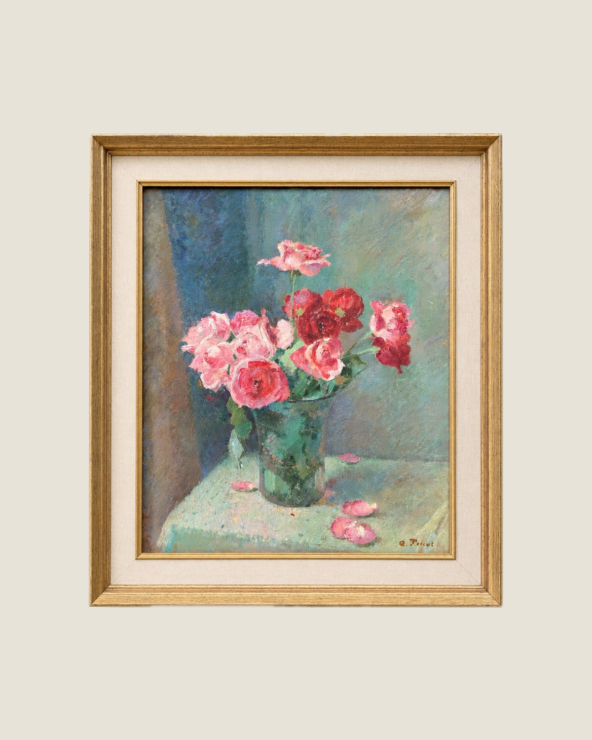 Roses in Glass Vase Oil Painting